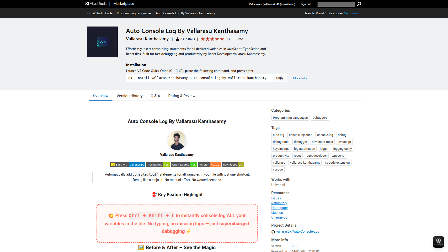 Auto Console Log (VS Code) Project